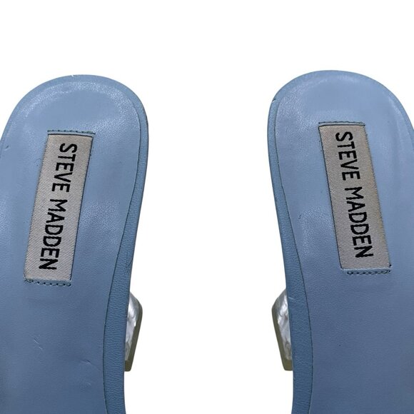 Steve Madden Lipa Square Open Toe Slip-On Spool Heels Mules Sandals Sz 10 Blue - Picture 8 of 15